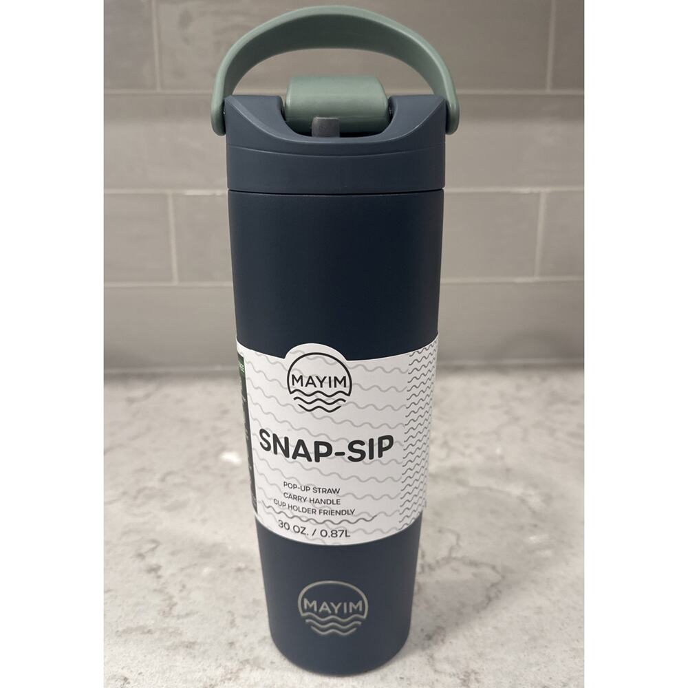 Mayim SNAP SIP 30oz Steel Tumbler Lid Lock Pop-up Straw Handle Blue & Green NEW